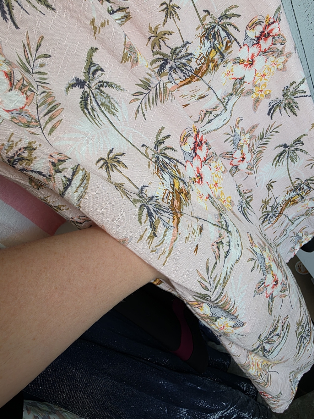 Tribal Femme Pink Tropical Palm Print Button Front Dress | Size Small | Pre-Love - Picture 9 of 14